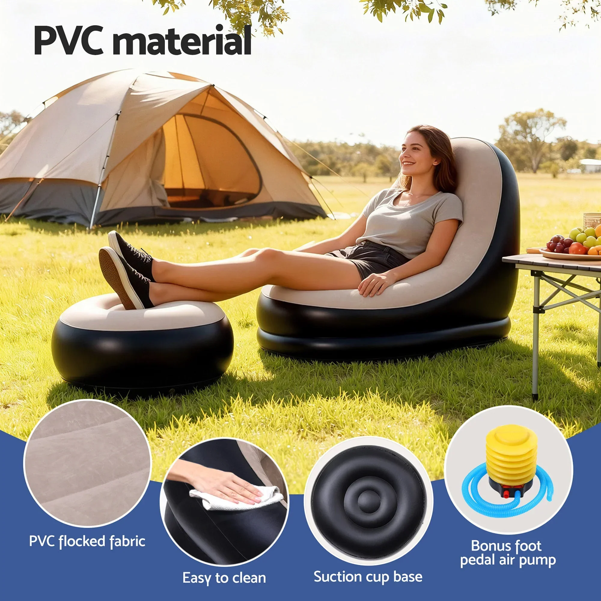 Inflatable Chair with Ottoman Air Sofa Blow Up Air Chair for Camping with Pump - Image 4