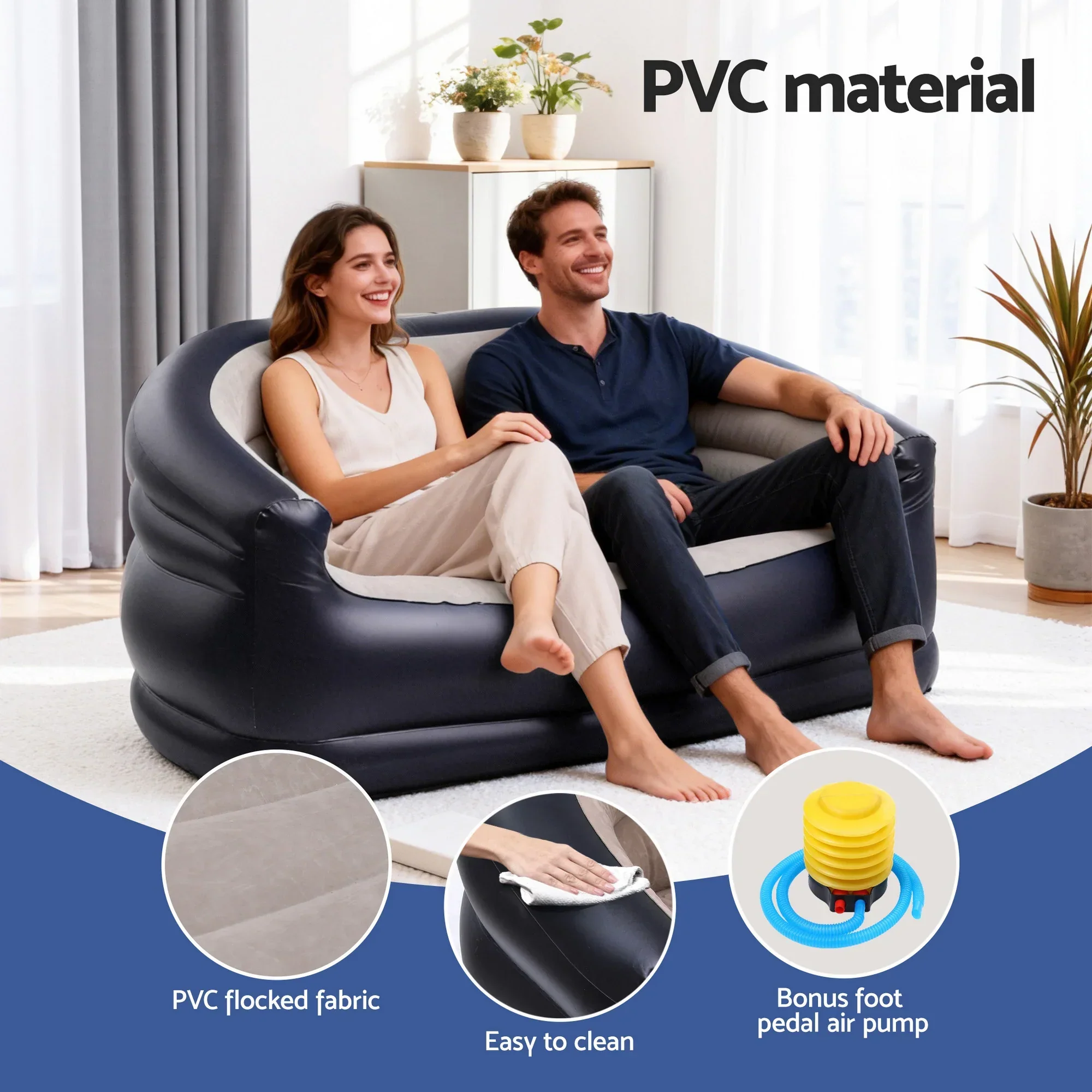 Outdoor Air Sofa Inflatable Couch Two-Seater Lounge Chair with Pump Blow Up Couches for Camping - Image 3