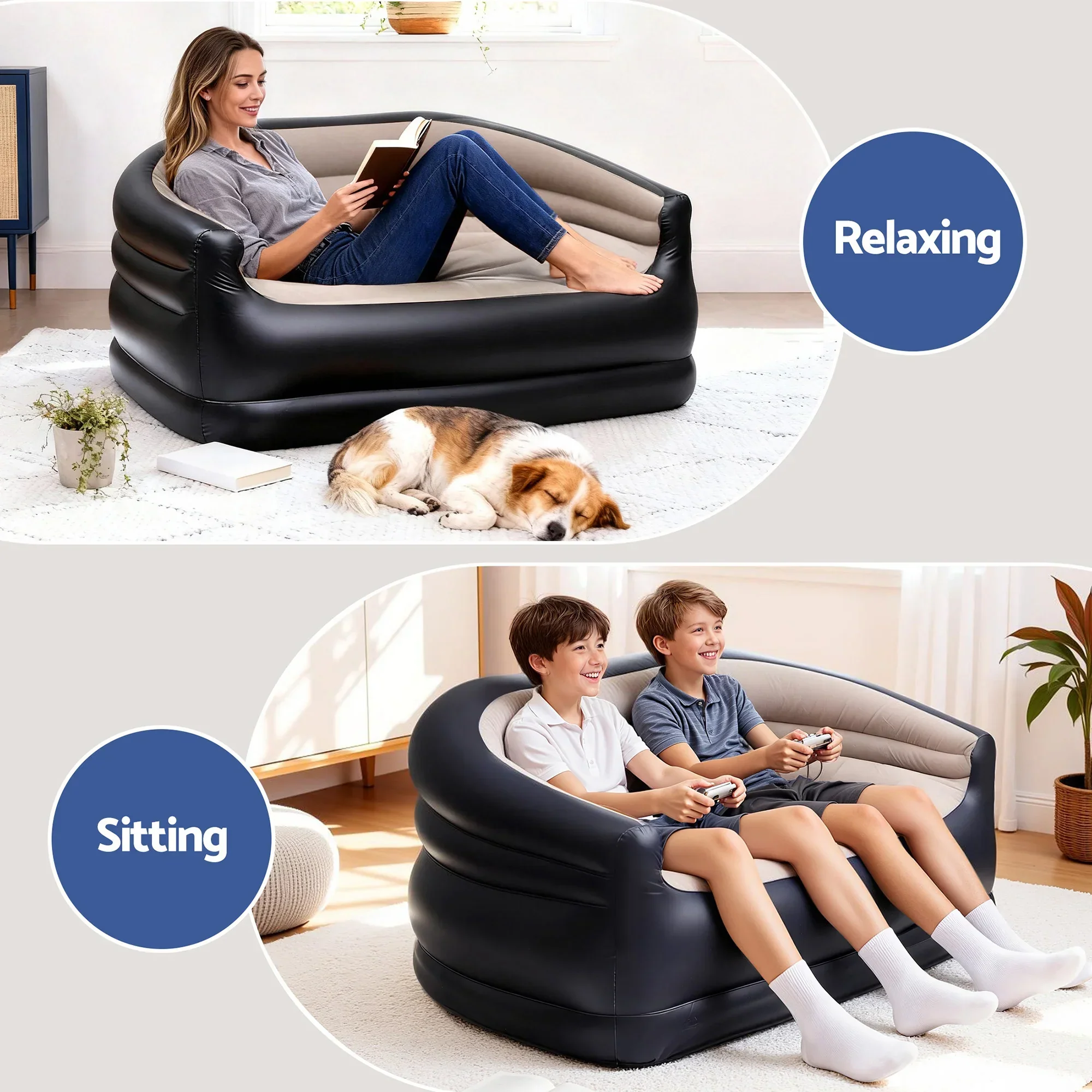 Outdoor Air Sofa Inflatable Couch Two-Seater Lounge Chair with Pump Blow Up Couches for Camping - Image 4