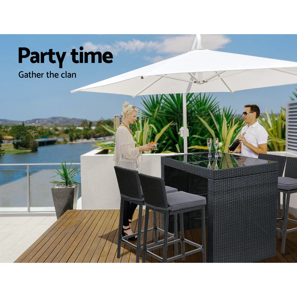 5-Piece Outdoor Bar Set Dining Table Stools Wicker Patio Setting - Image 4