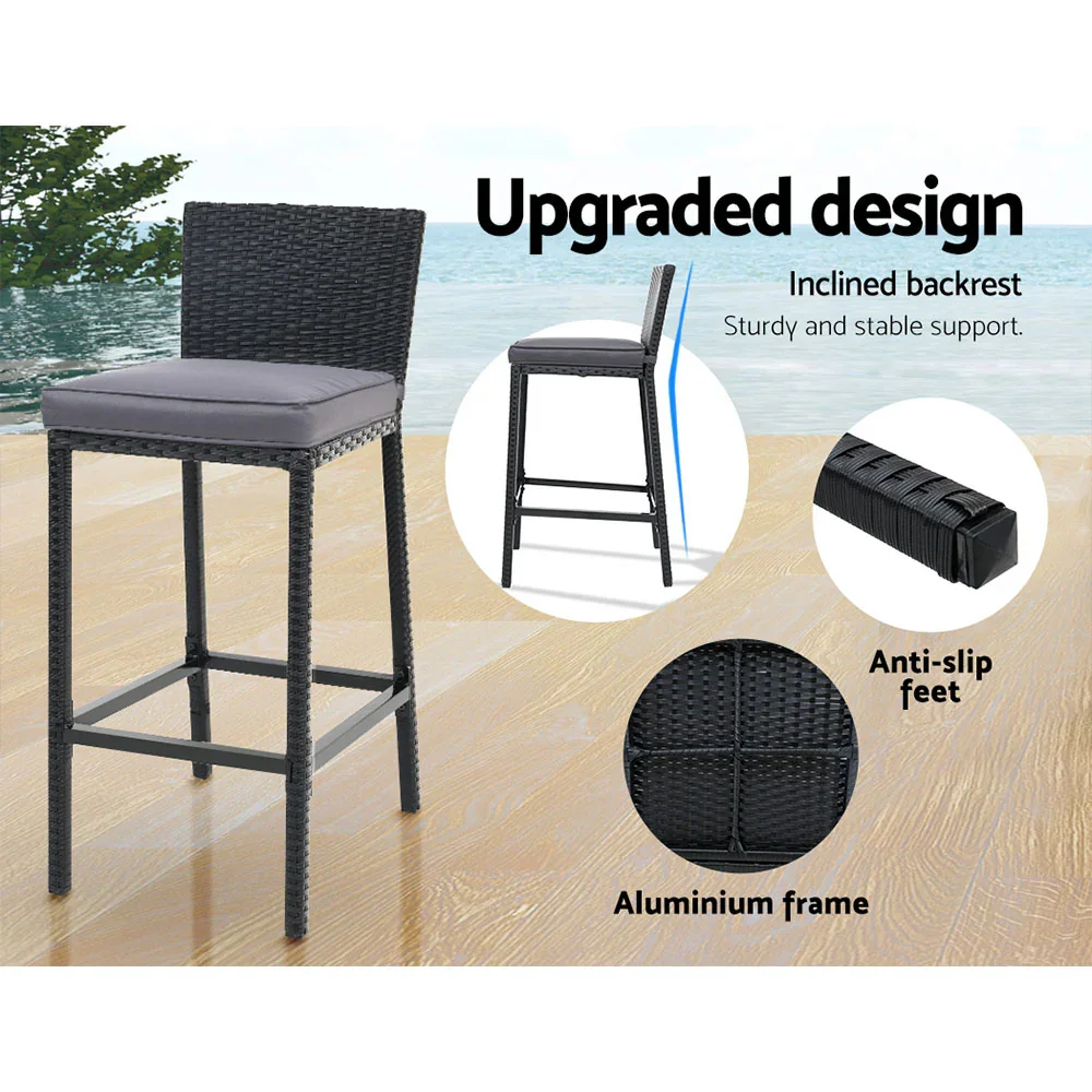 5-Piece Outdoor Bar Set Dining Table Stools Wicker Patio Setting - Image 5