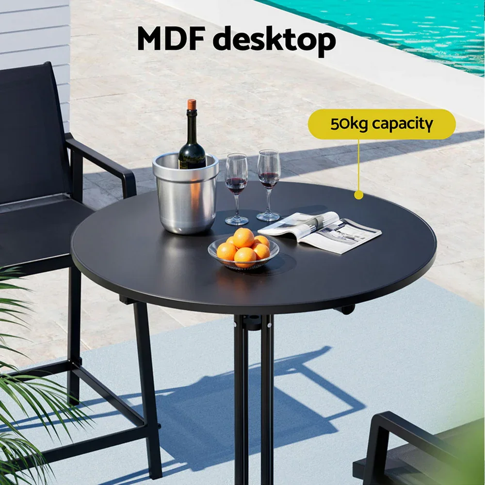 Outdoor Bar Table Round Folding Desk Top 109cm Patio Furniture Black - Image 2