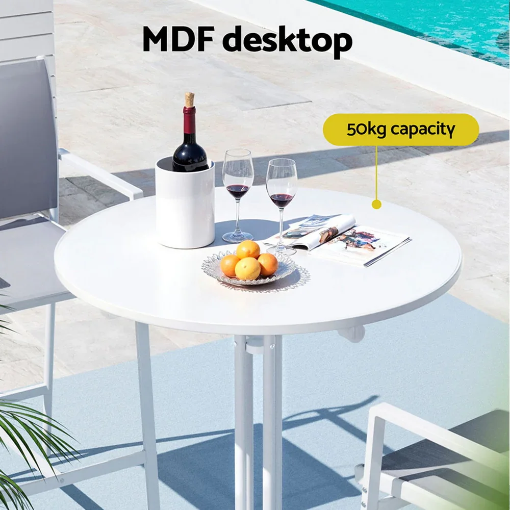 Outdoor Bar Table Round Folding Desk Top 109cm Patio Furniture White - Image 2
