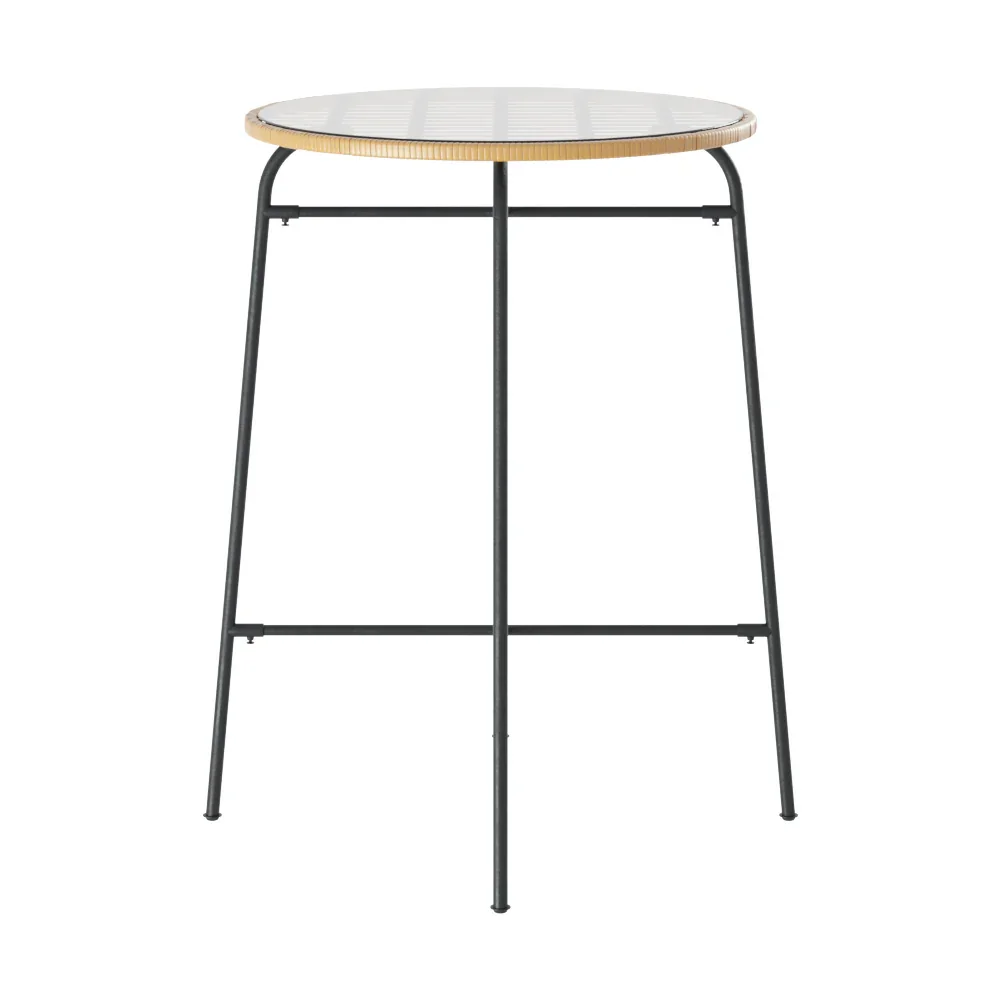 Outdoor Bar Table Wicker Dining Bistro Patio Balcony Glass Table Steel - Image 5