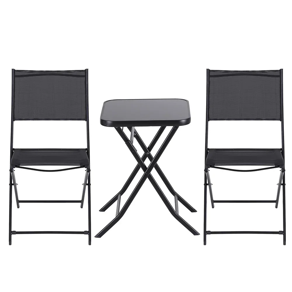 Outdoor Bistro Set Folding Table and Chairs Patio Furniture Garden Steel Black - Image 6