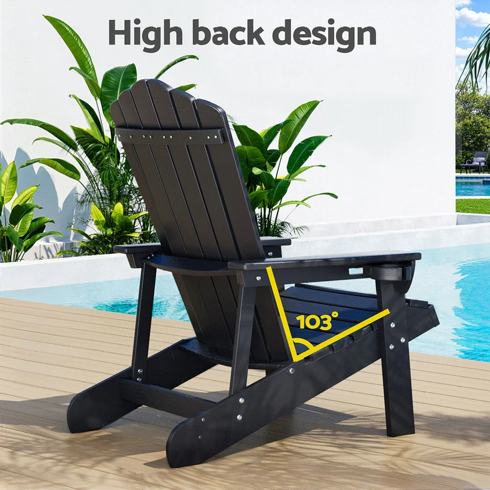 Outdoor Chairs HDPE Adirondack Beach Chair Sun Lounge Patio Furniture Garden Black - Image 4