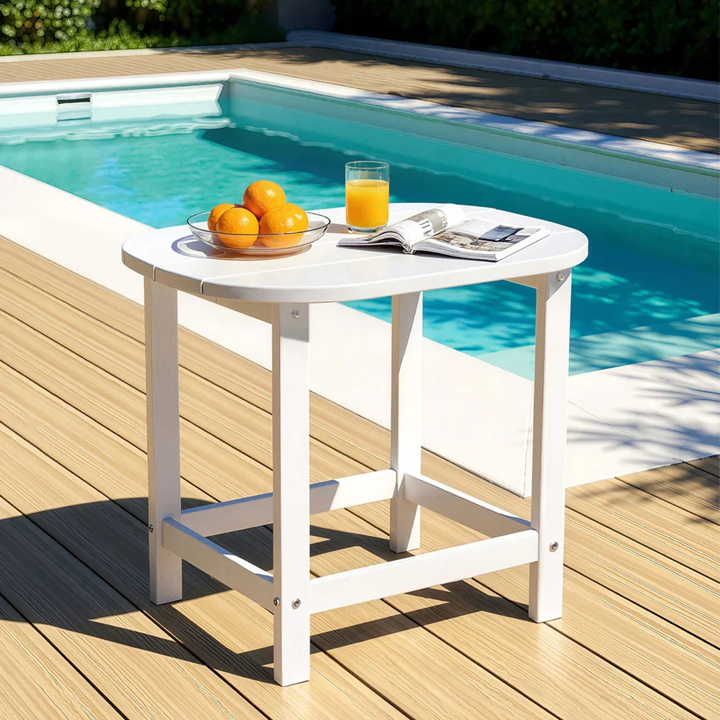 Outdoor Coffee Side Table HDPE Desk Patio Furniture Camping Garden White - Image 7