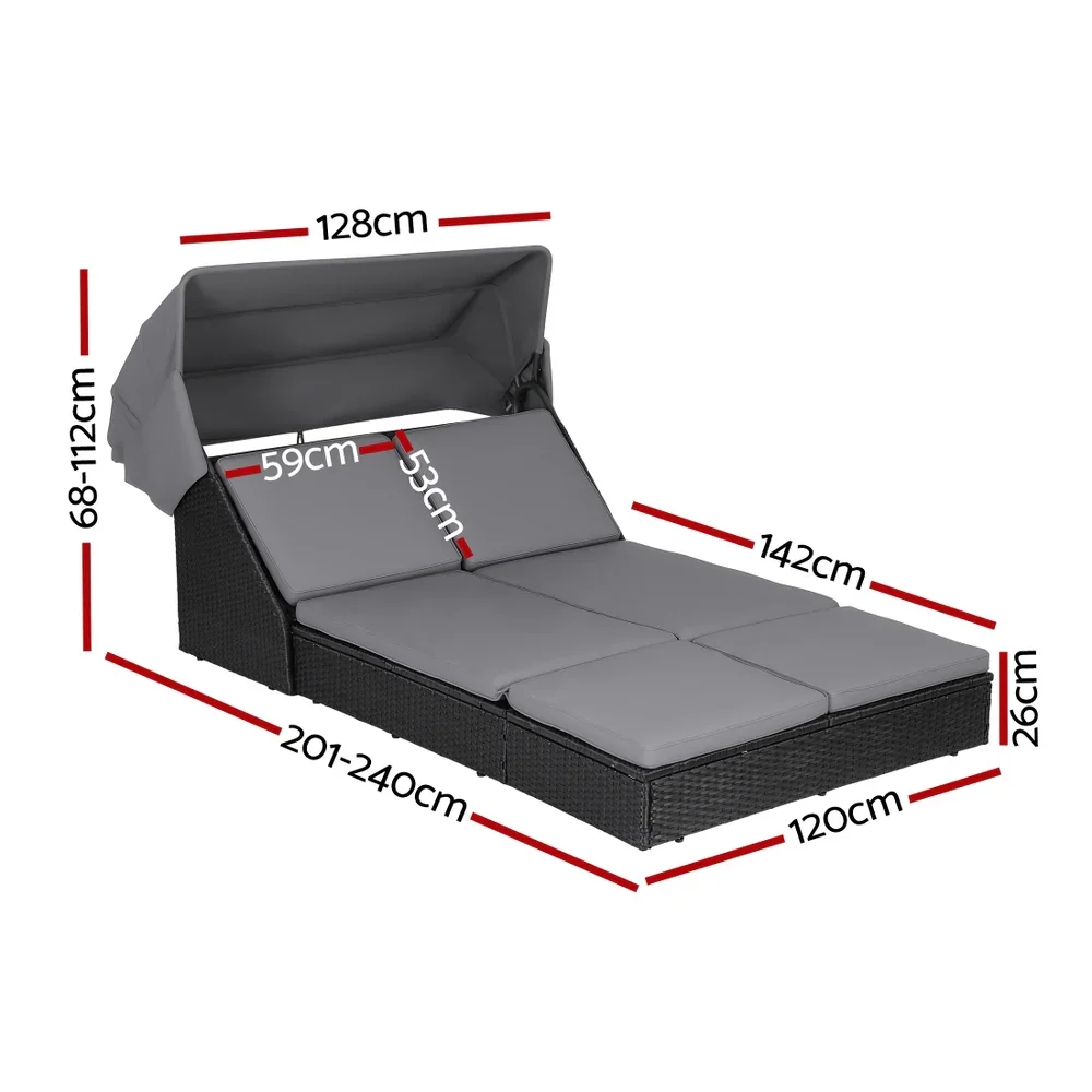 Outdoor Day Bed Sun Lounge Setting Wicker Lounger Patio Furniture - Image 3