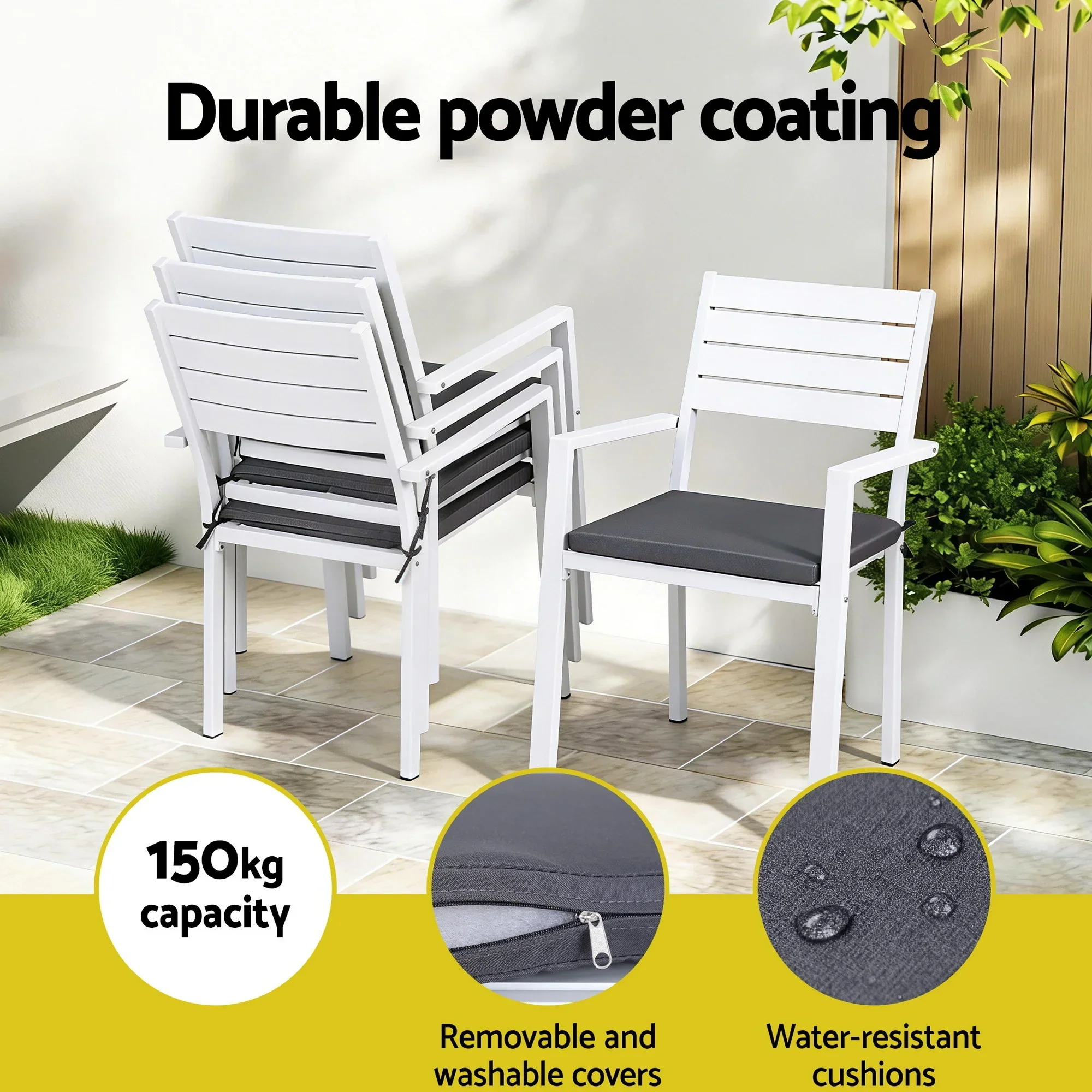 Outdoor Dining Set 5 Piece Aluminum WPC Tabletop Patio Furniture - Image 5