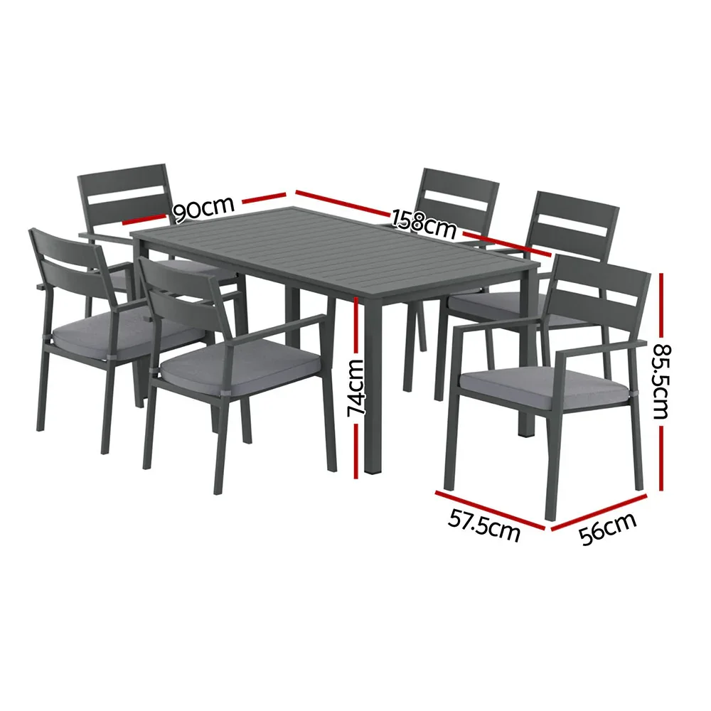 Outdoor Dining Set 7 Piece Aluminum Table Chairs Setting Black - Image 2
