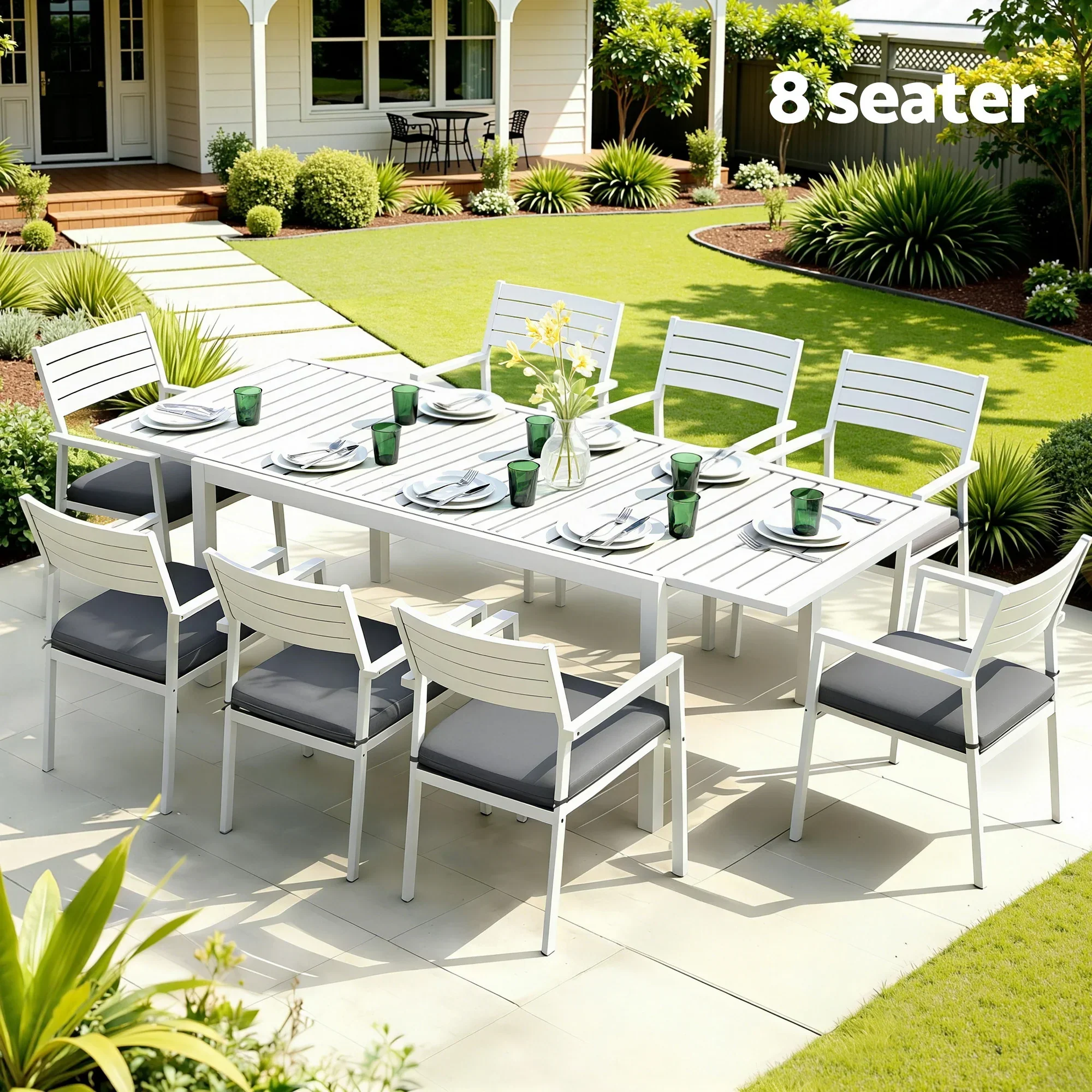Outdoor Dining Set 9PCS Aluminum Extendable Table Chairs Patio Furniture - Image 7