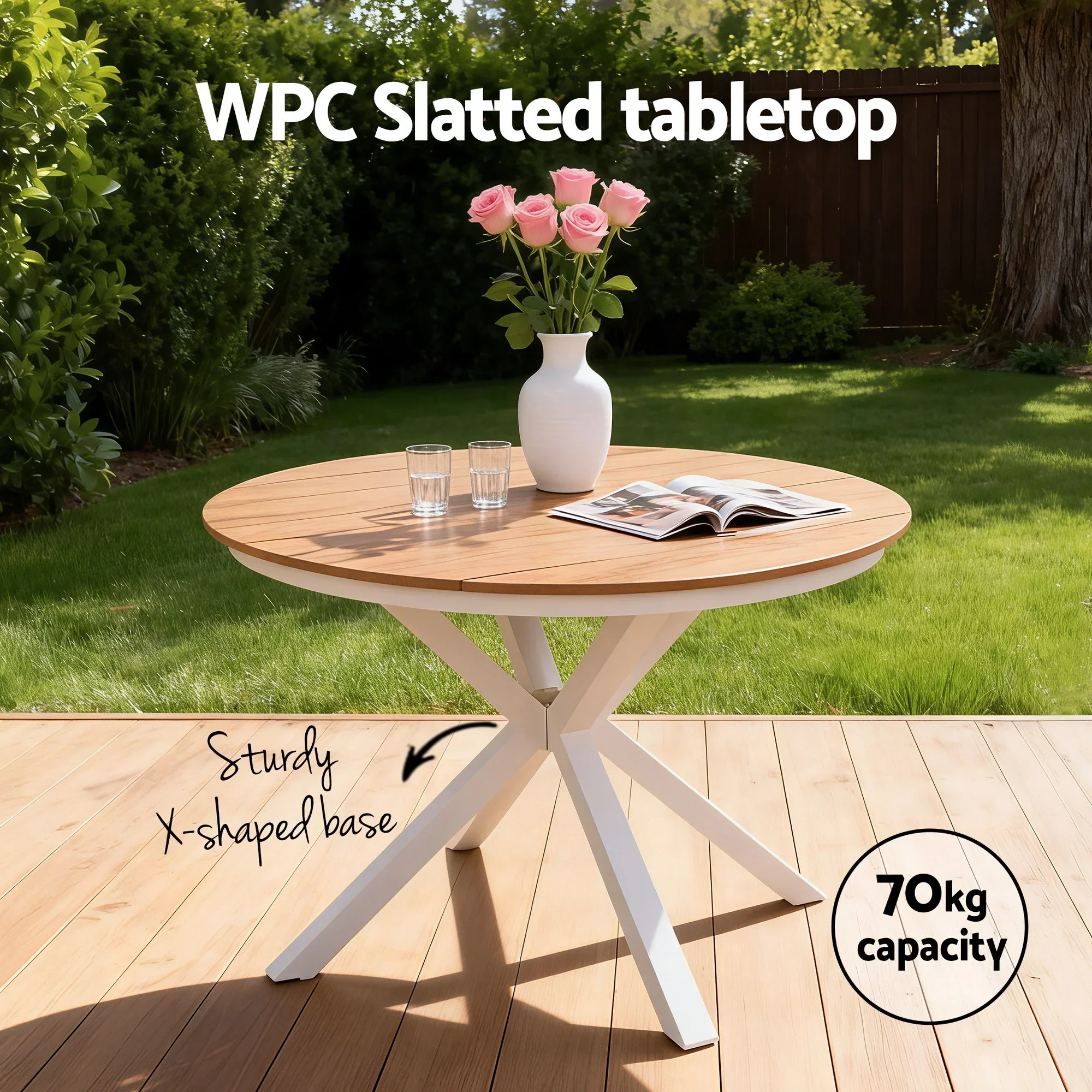Outdoor Dining Table 108CM Aluminum Frame WPC Top Desk Patio Furniture - Image 5