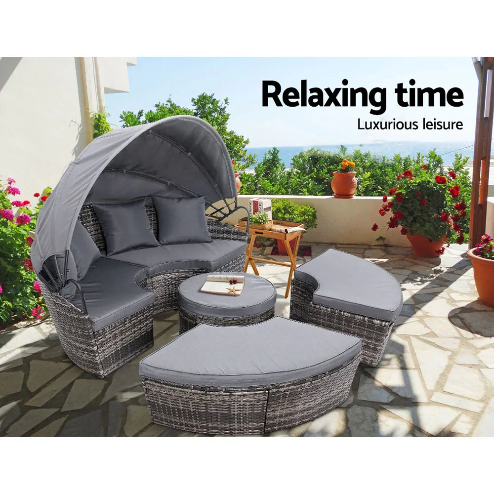 Sun Lounge Setting Wicker Lounger Day Bed Patio Outdoor Furniture Grey - Image 6