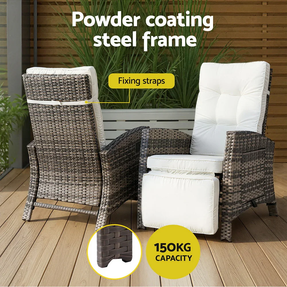 Outdoor Recliner Chairs Sun lounge Wicker Lounger Patio Furniture Adjustable Brown - Image 4