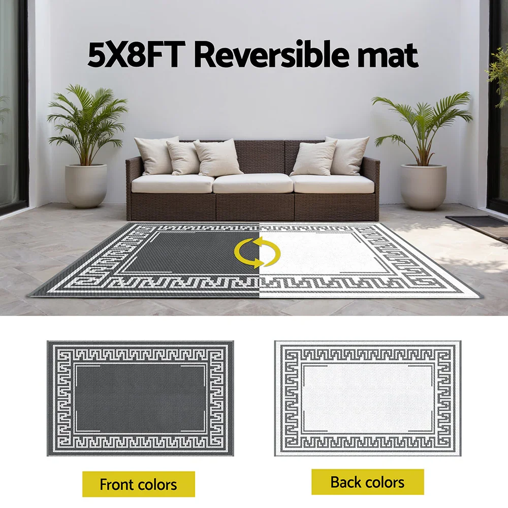 Outdoor Rugs 152x244cm Large Carpet Reversible Area Mat PP Dual-Sided Patio Rug Greek Key - Image 7