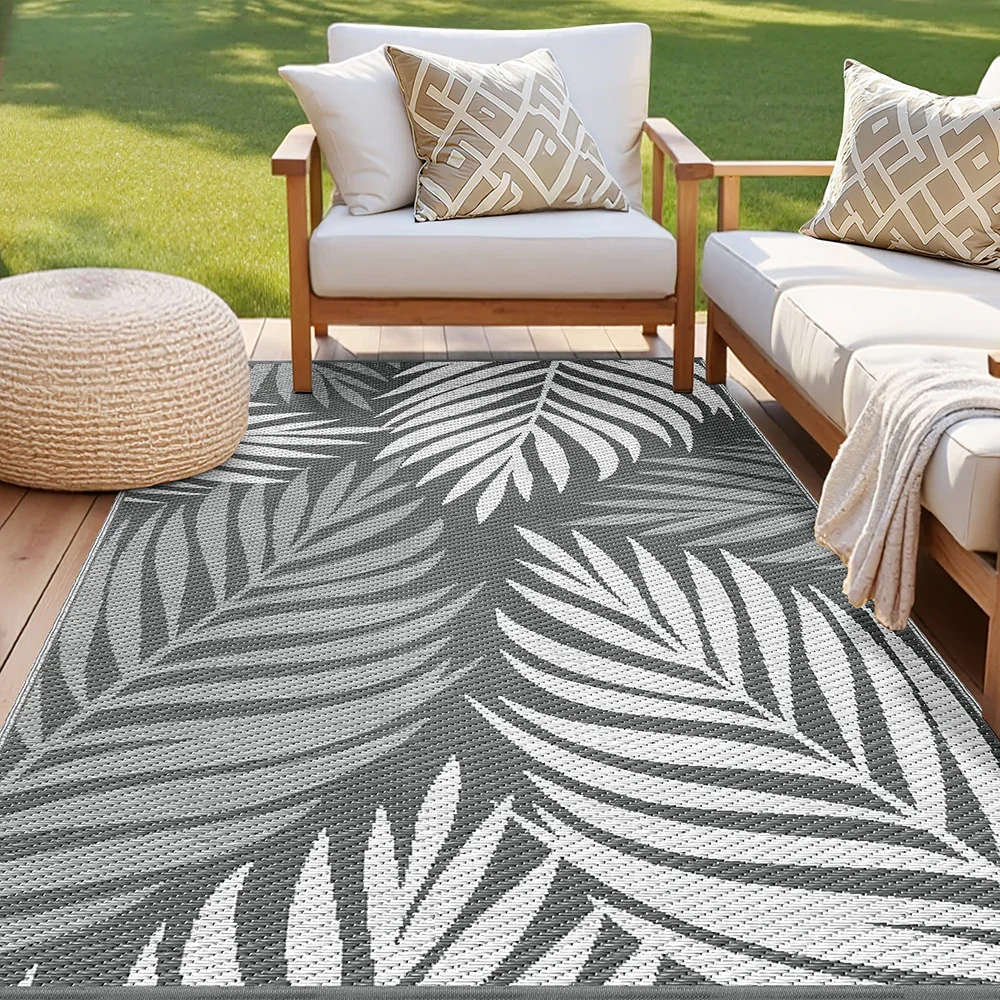 Outdoor Rugs 152x244cm Large Carpet Reversible Area Mat PP Dual-Sided Patio Rug Leaf