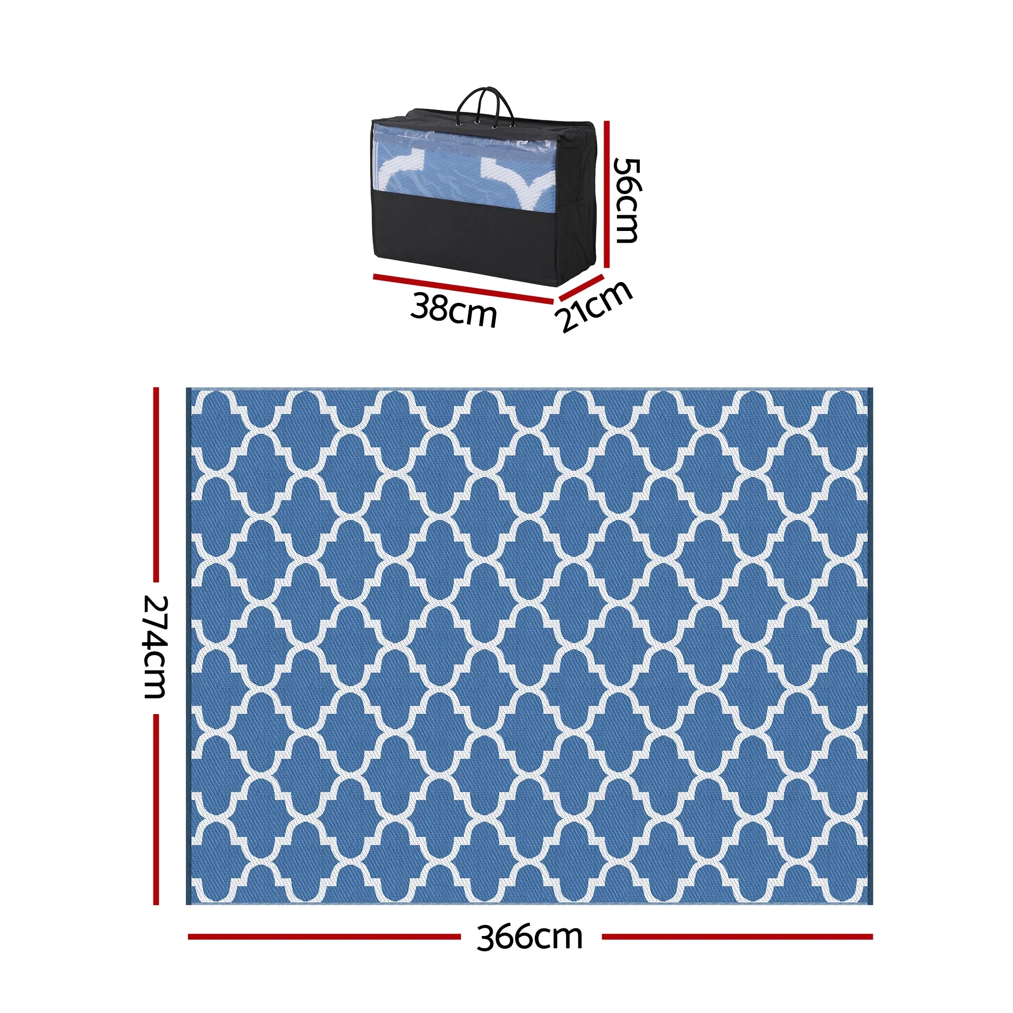 Outdoor Rugs 274x366cm Large Carpet Reversible Area Mat PP Dual-Sided Patio Rug Blue - Image 2