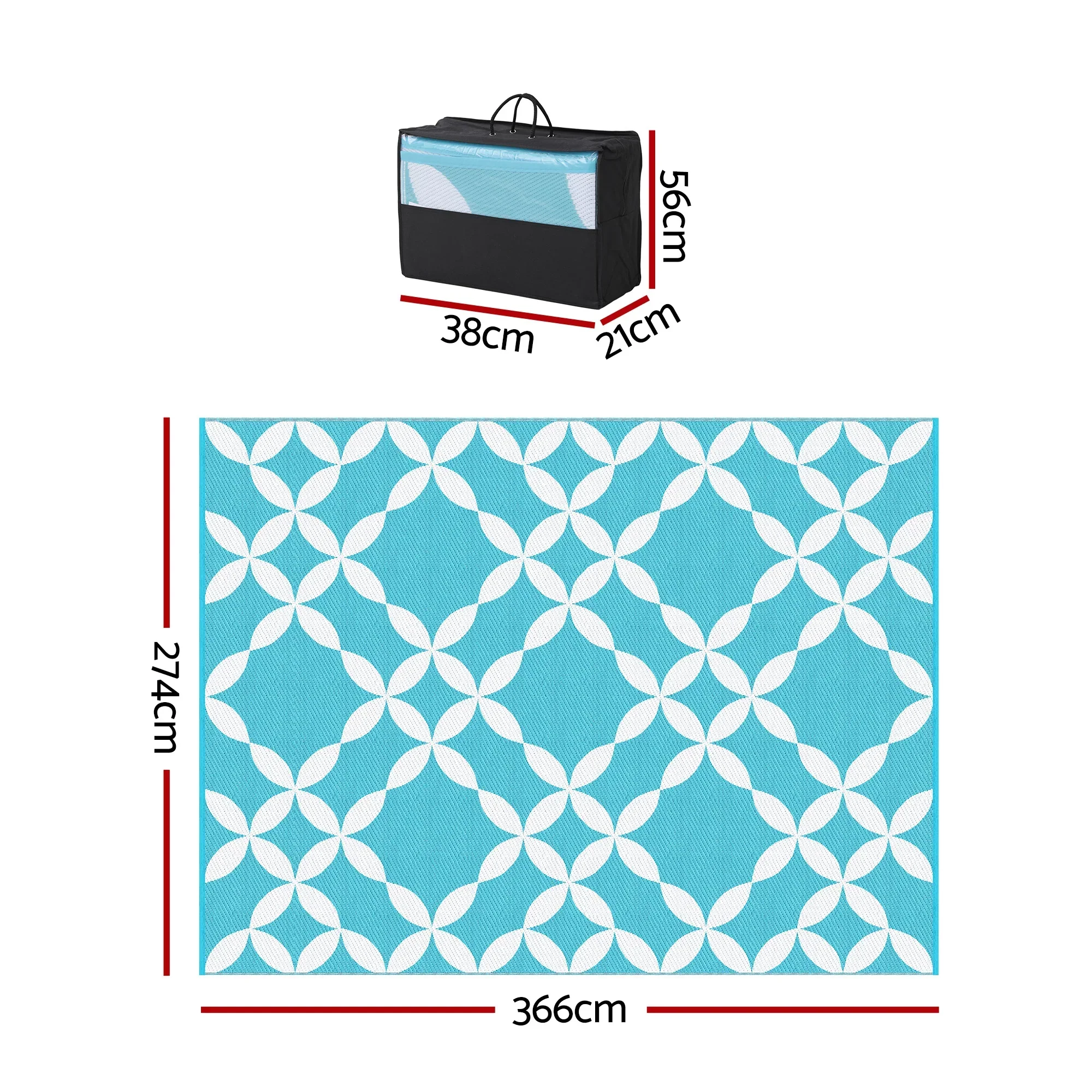 Outdoor Rugs 274x366cm Large Carpet Reversible Area Mat PP Dual-Sided Patio Rug Light Blue - Image 2
