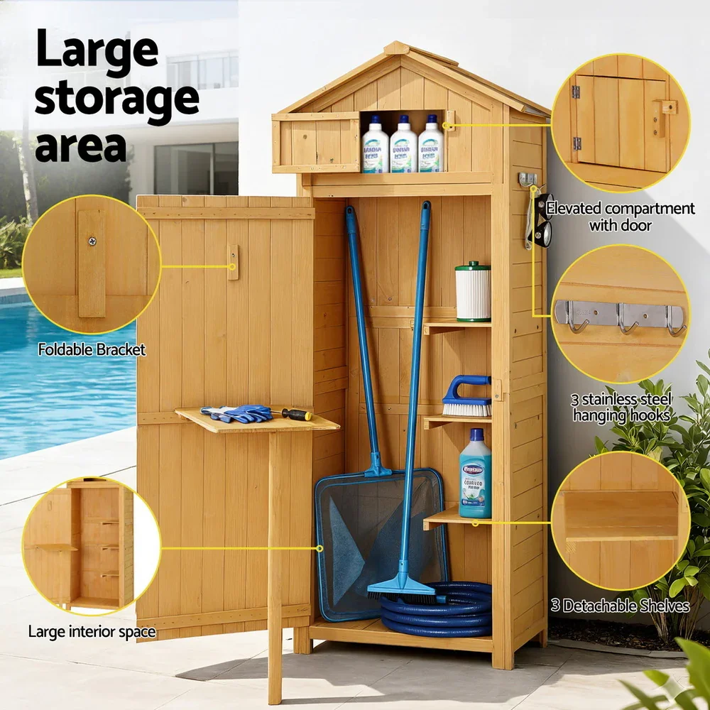 Outdoor Storage Cabinet Cupboard Folding Table Tool Organizer Shed Adjustable - Image 7