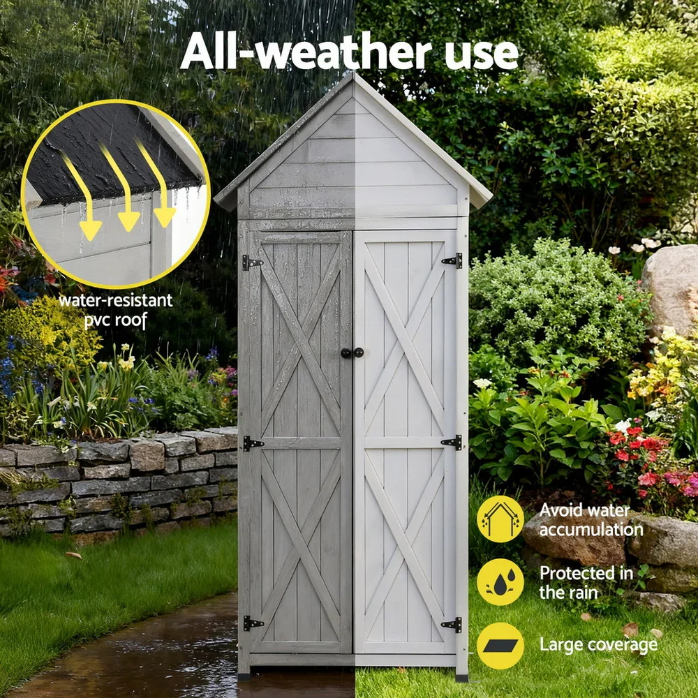 Outdoor Storage Cabinet Cupboard Lockable Tool Organizer Shed Adjustable Grey - Image 2