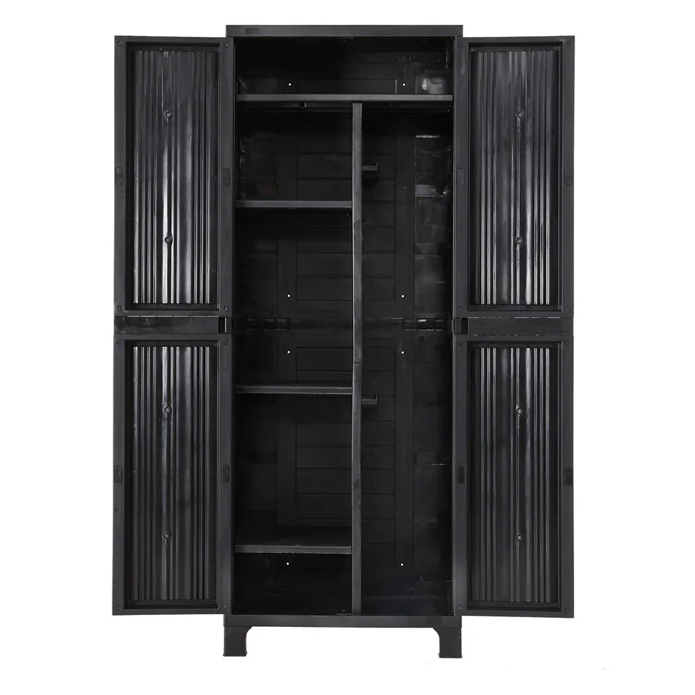 Outdoor Storage Cabinet Box 173cm Lockable Cupboard Sheds Garage Adjustable Black - Image 6