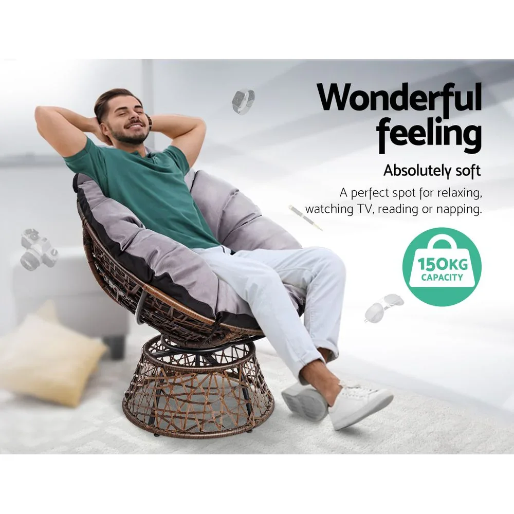 Outdoor Chairs Outdoor Furniture Papasan Chair Wicker Patio Garden Brown - Image 4