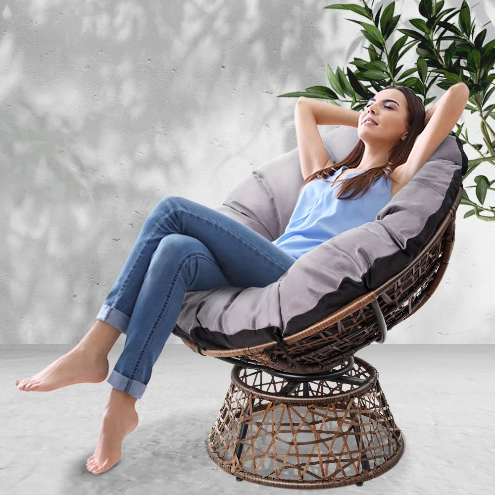 Outdoor Chairs Outdoor Furniture Papasan Chair Wicker Patio Garden Brown - Image 7