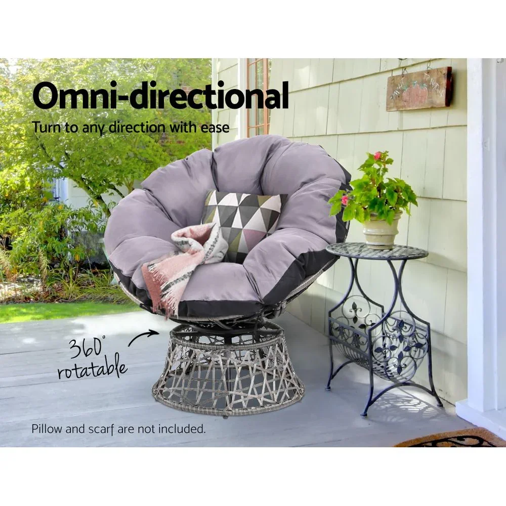 Outdoor Chairs Outdoor Furniture Papasan Chair Wicker Patio Garden Grey - Image 5