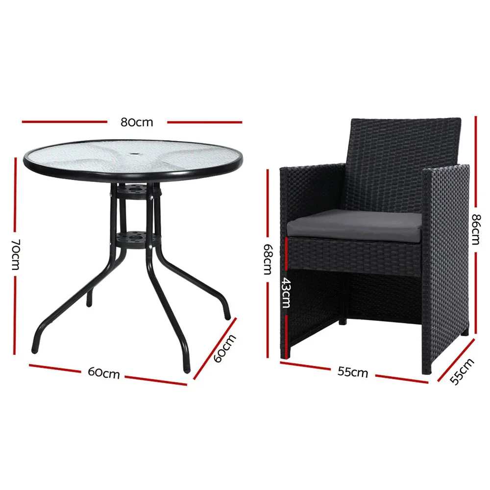 3PC Bistro Set Outdoor Furniture Rattan Table Chairs Cushion Patio Garden Hugo - Image 2
