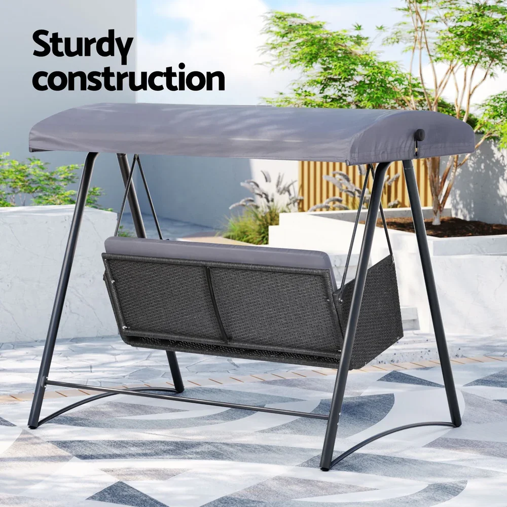 Outdoor Swing Chair Garden Bench Furniture Canopy 3 Seater Rattan Grey - Image 6