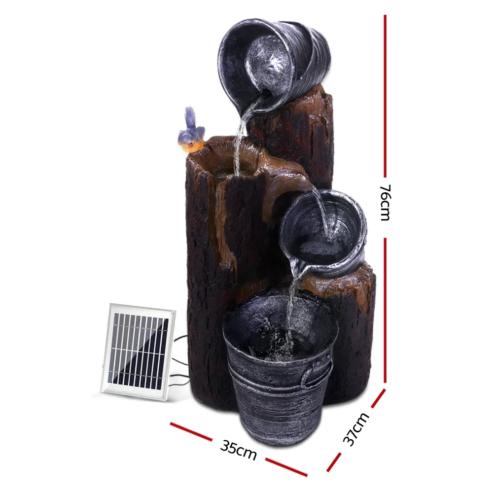 Solar Water Feature Cascading Fountain 3-Tier Bucket LED light Bird 76CM - Image 6