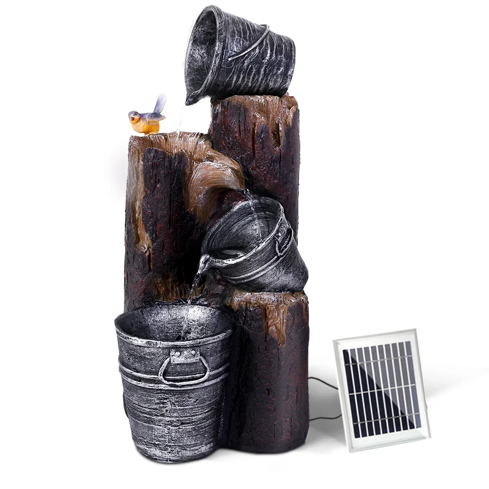 Solar Water Feature Cascading Fountain 3-Tier Bucket LED light Bird 76CM - Image 8
