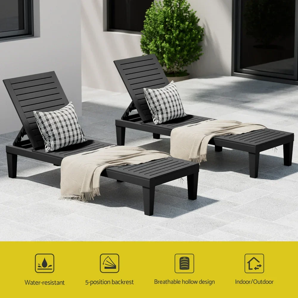 Sun Lounge Adjustable Recliner Patio Outdoor Furniture Lightweight Black - Image 4