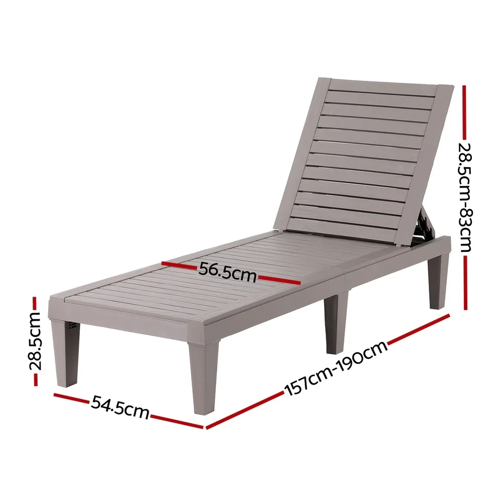 Sun Lounge Adjustable Recliner Patio Outdoor Furniture Lightweight Grey - Image 2