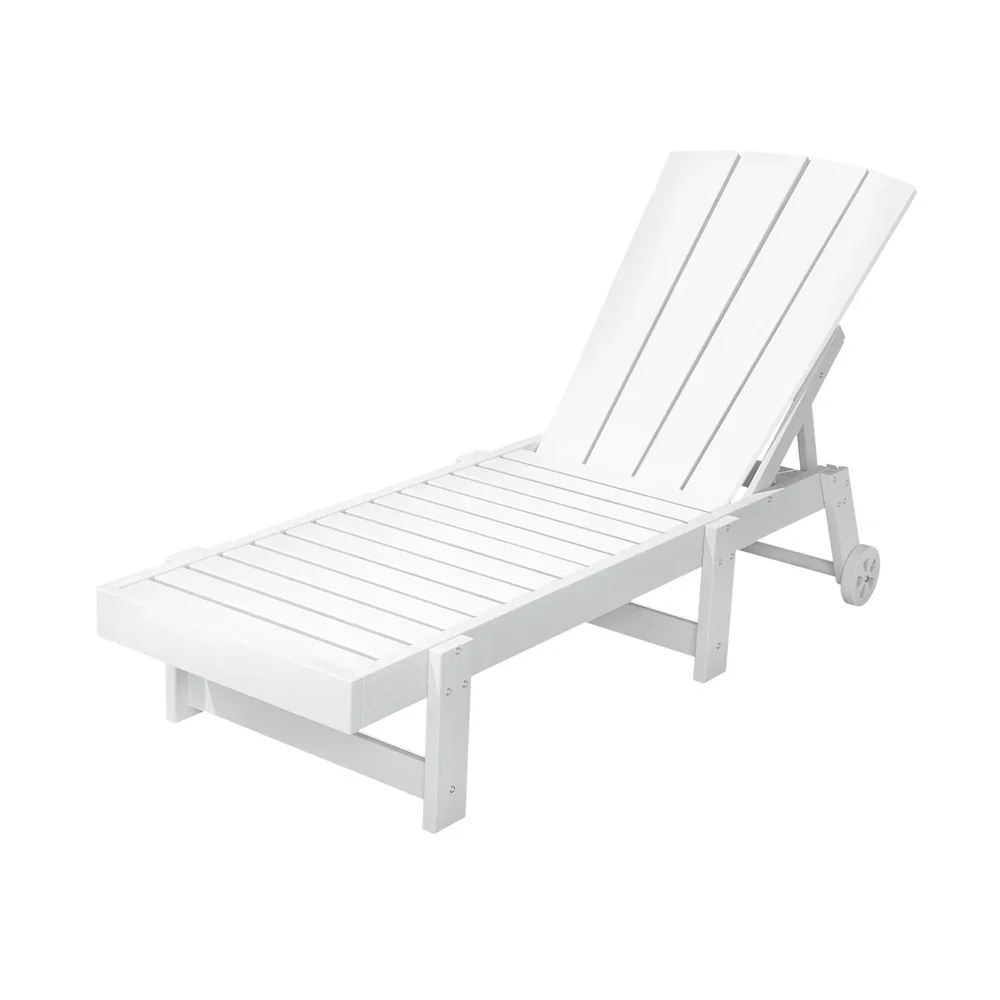 Sun Lounge Beach Chair HDPE Adirondack Lounger Patio Outdoor Furniture with Wheels White - Image 7