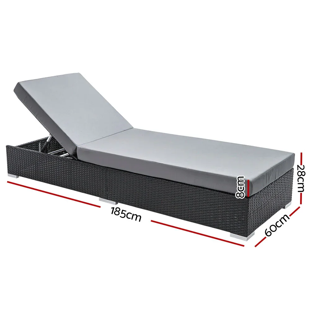 2PC Sun Lounge Wicker Lounger Outdoor Furniture Day Bed Adjustable Rattan Garden - Image 2