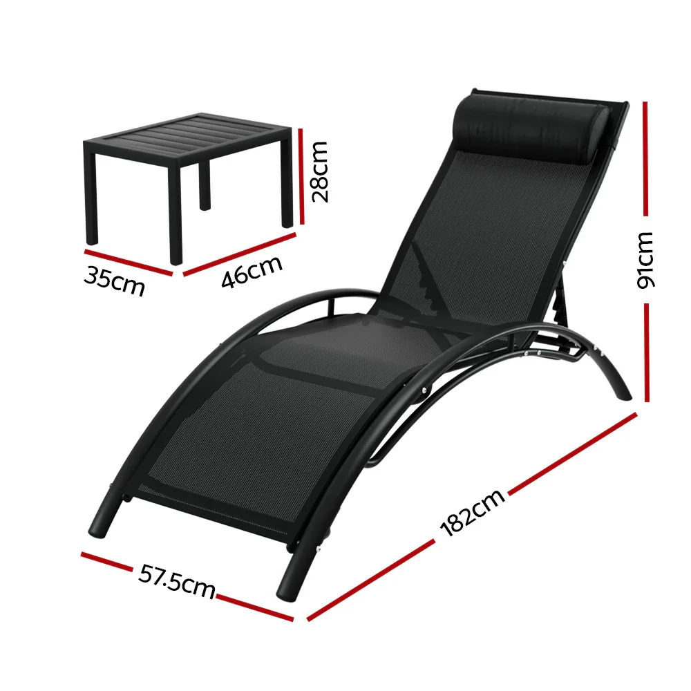 3PC Sun Lounge Outdoor Lounger Steel Table Chairs Patio Furniture Garden - Image 2
