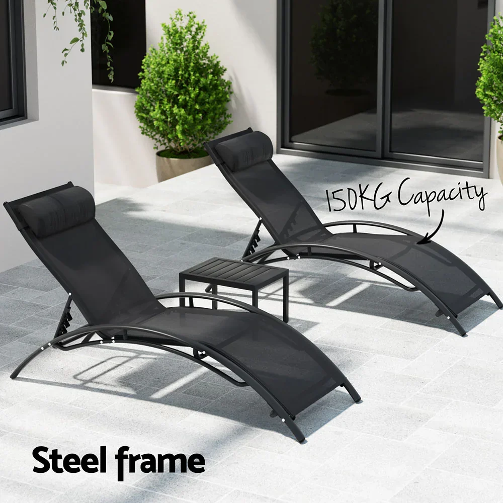 3PC Sun Lounge Outdoor Lounger Steel Table Chairs Patio Furniture Garden - Image 5