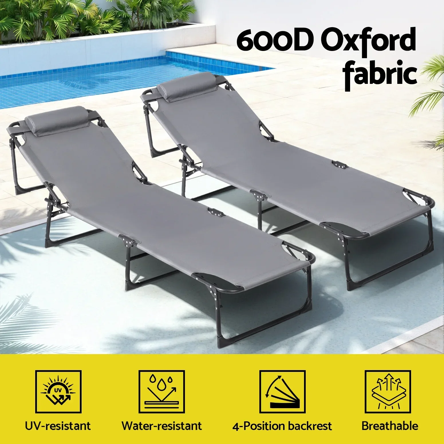 Sun Lounger Folding Lounge Beach Chair Patio Outdoor Furniture - Image 2