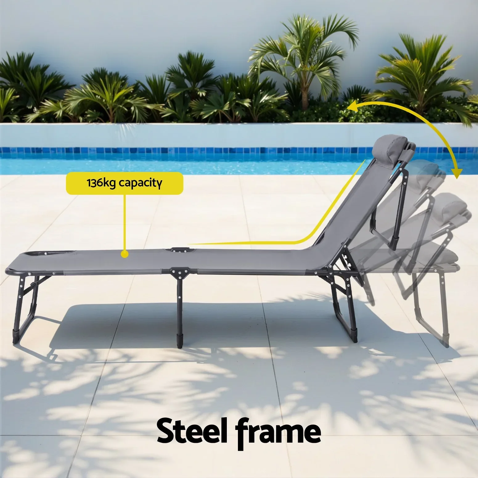 Sun Lounger Folding Lounge Beach Chair Patio Outdoor Furniture - Image 3