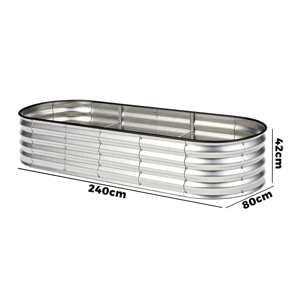 Outdoor Garden Bed Oval Galvanised Steel 240x80x42cm Silver - Image 5