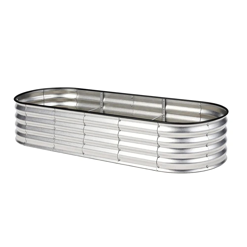 Outdoor Garden Bed Oval Galvanised Steel 240x80x42cm Silver - Image 8