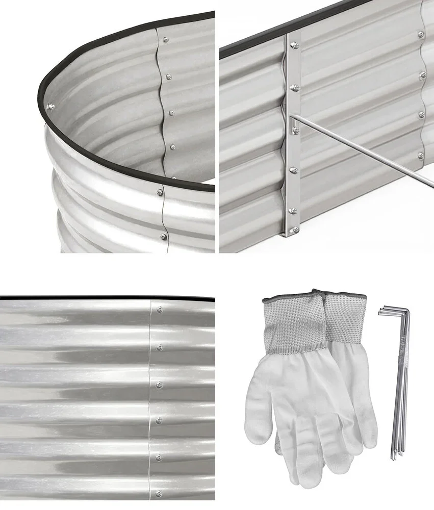 Garden Bed Oval Galvanised Steel Container 320x80x42cm Silver - Image 7