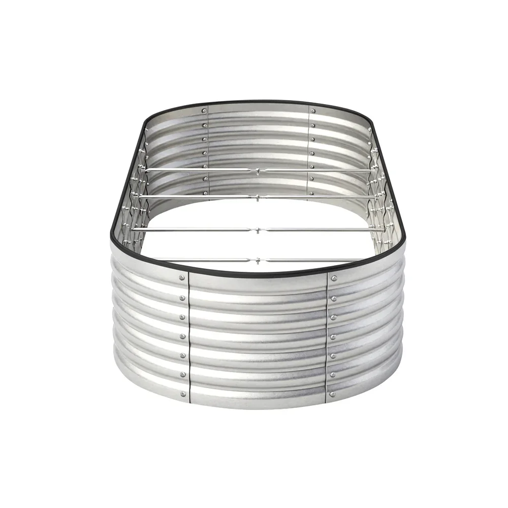 Garden Bed Oval Galvanised Steel Container 240x80x56cm Silver - Image 3