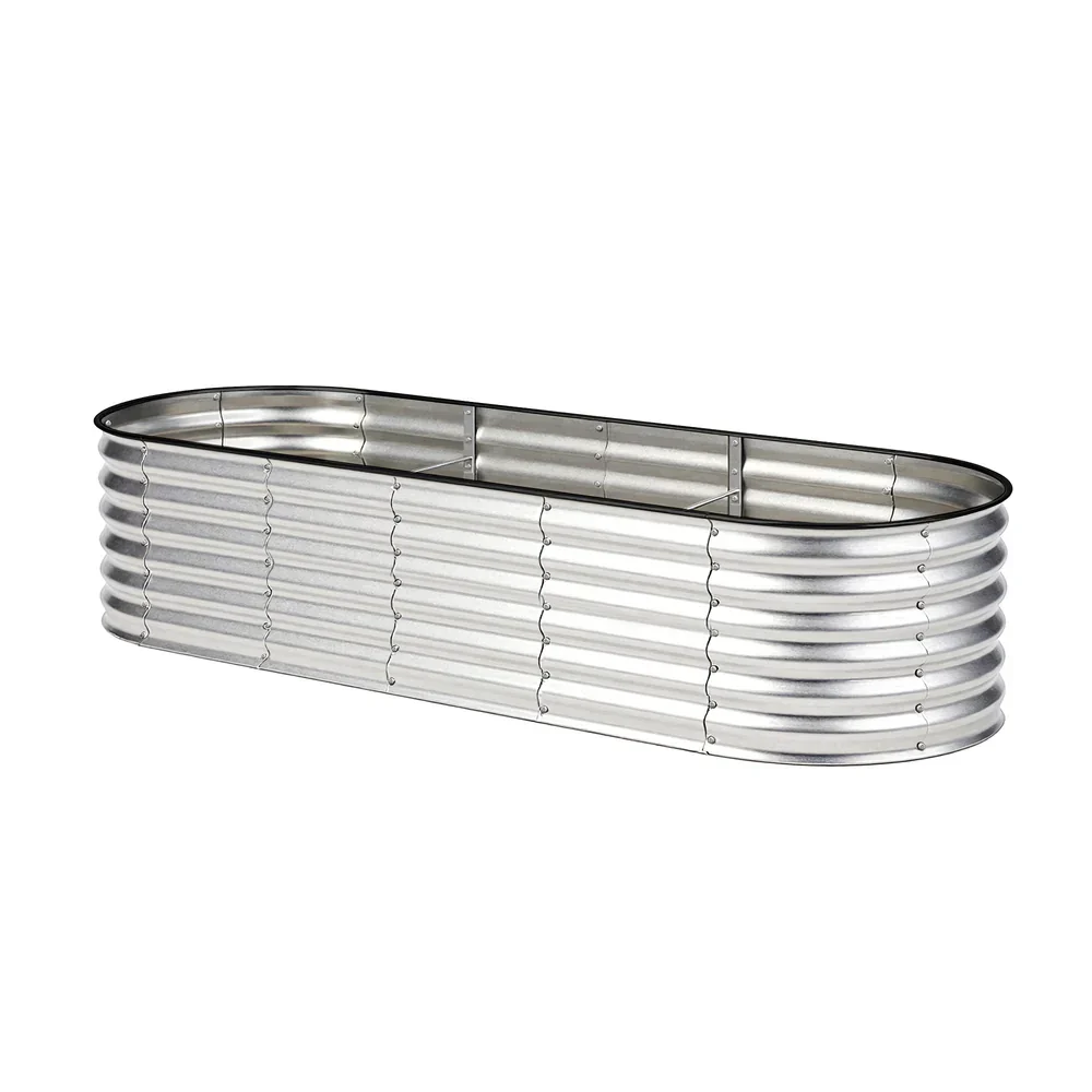 Garden Bed Oval Galvanised Steel Container 240x80x56cm Silver - Image 4