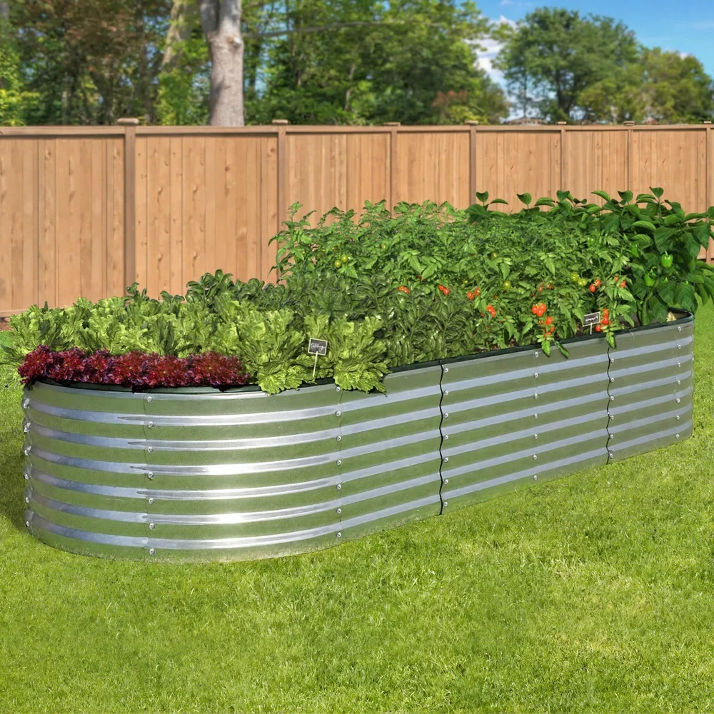 Garden Bed Oval Galvanised Steel Container 240x80x56cm Silver - Image 5