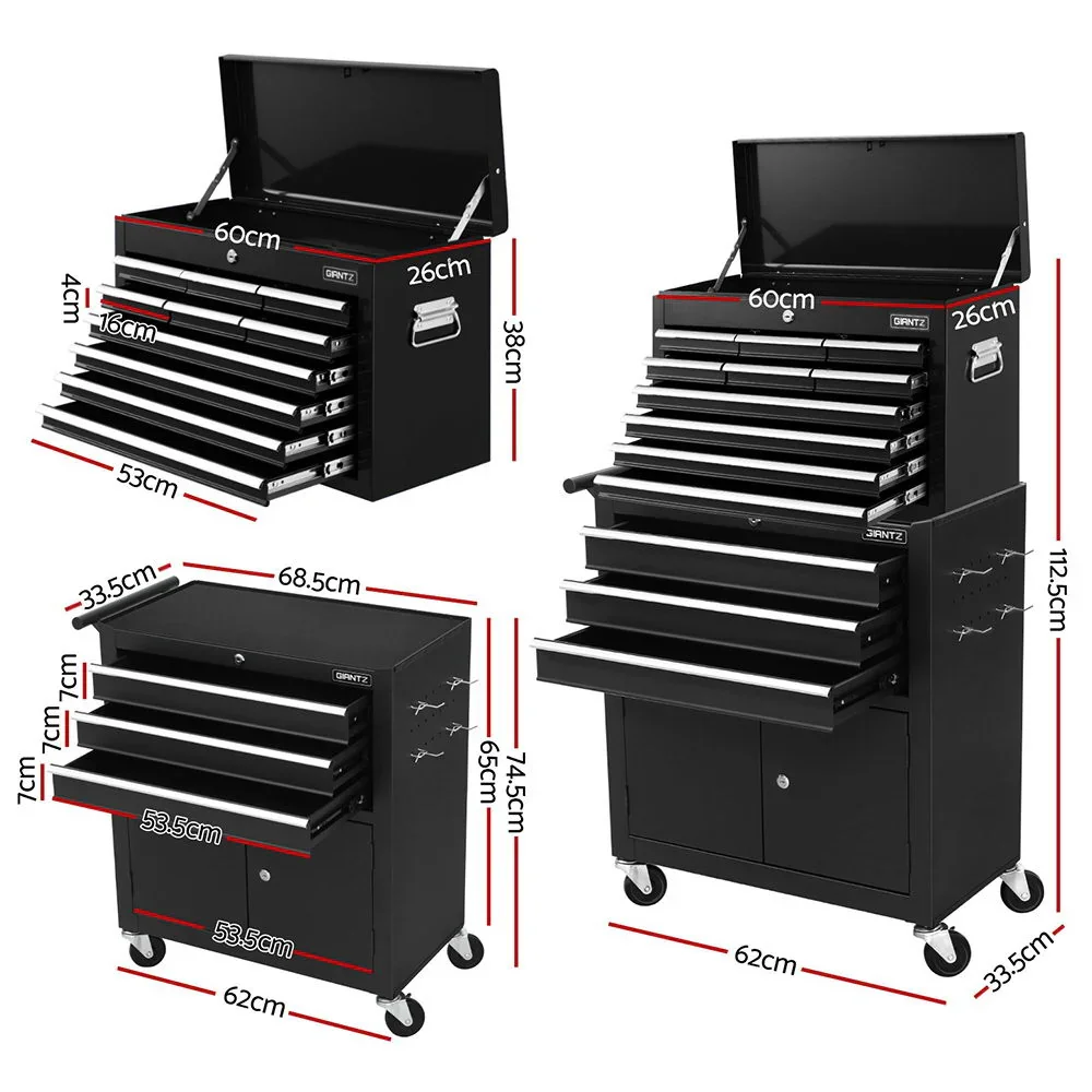 13 Drawer Tool Box Cabinet Chest Toolbox Storage Garage Organiser Black - Image 2