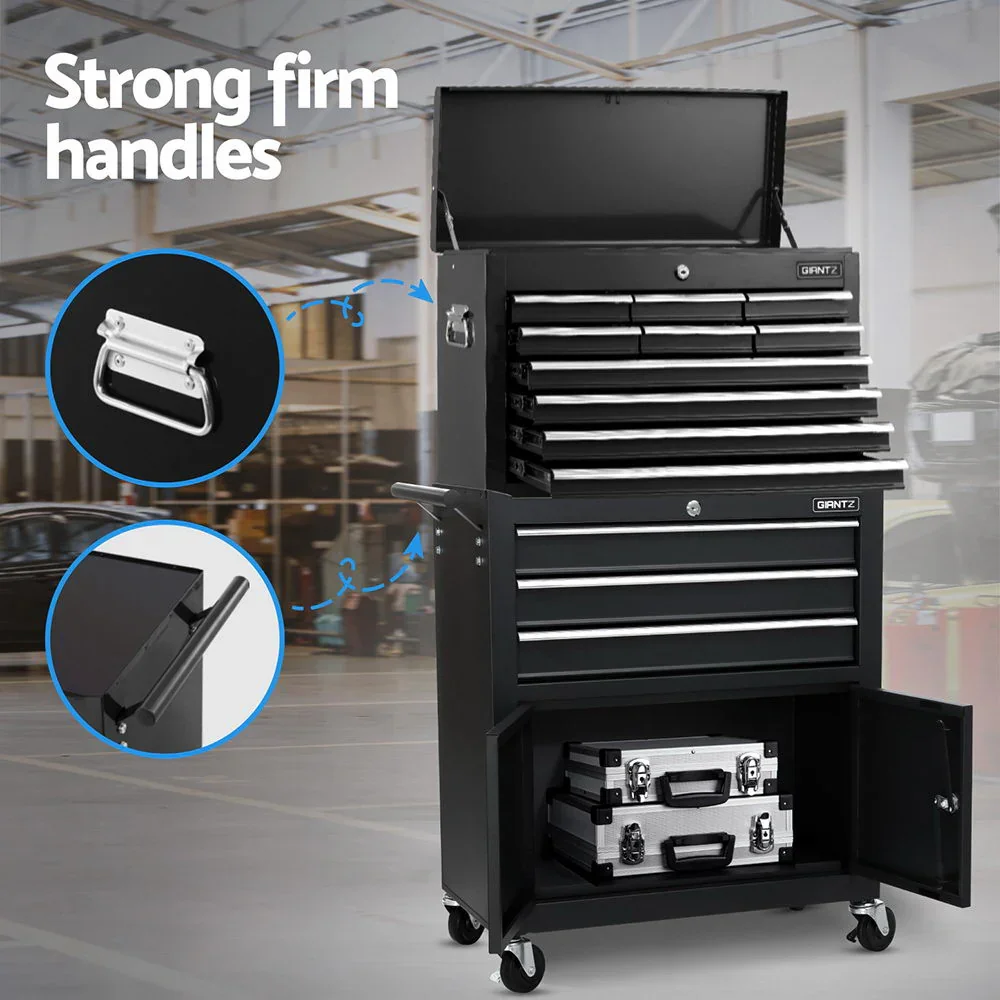 13 Drawer Tool Box Cabinet Chest Toolbox Storage Garage Organiser Black - Image 6