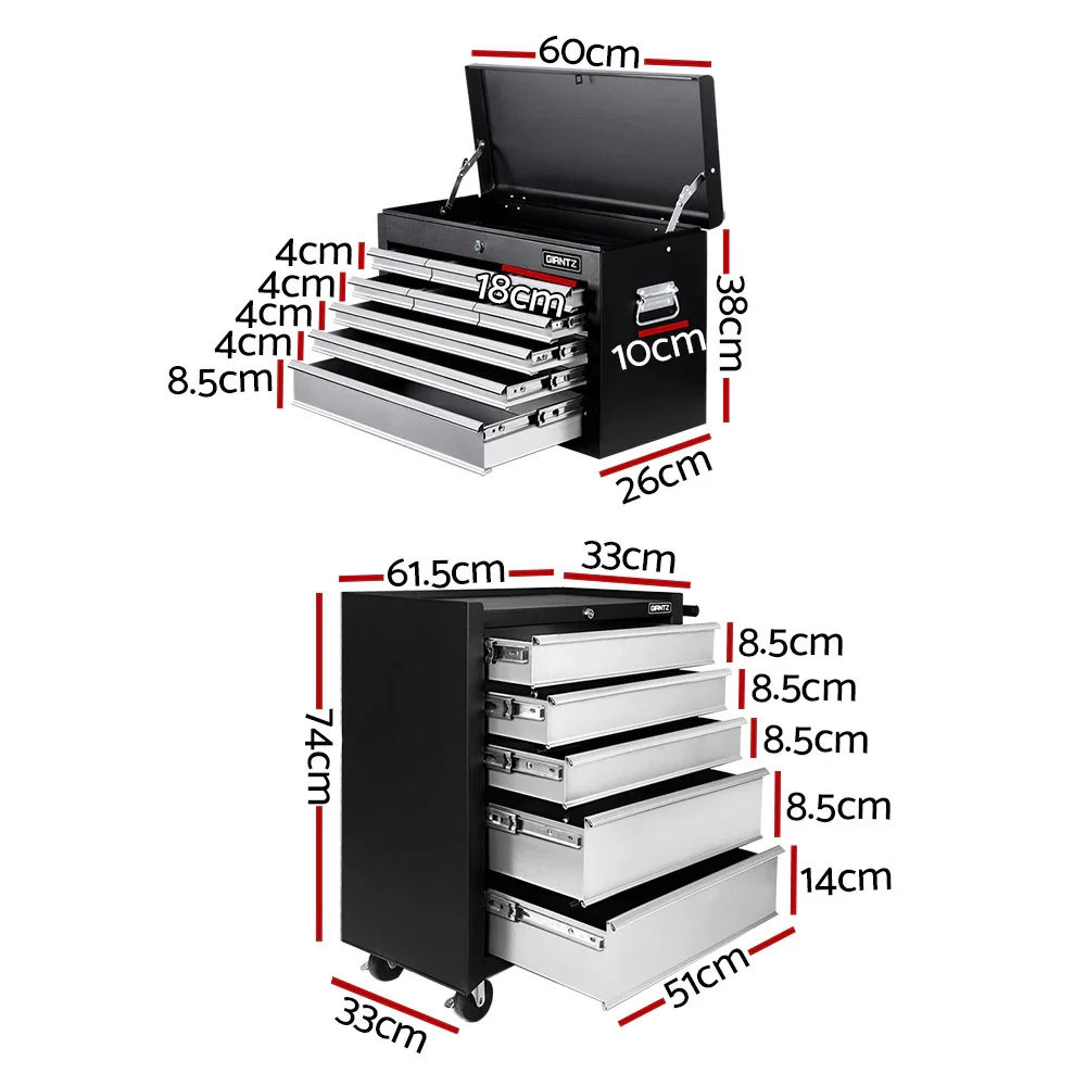 14 Drawer Tool Box Cabinet Chest Mechanic Garage Storage Trolley Grey - Image 2