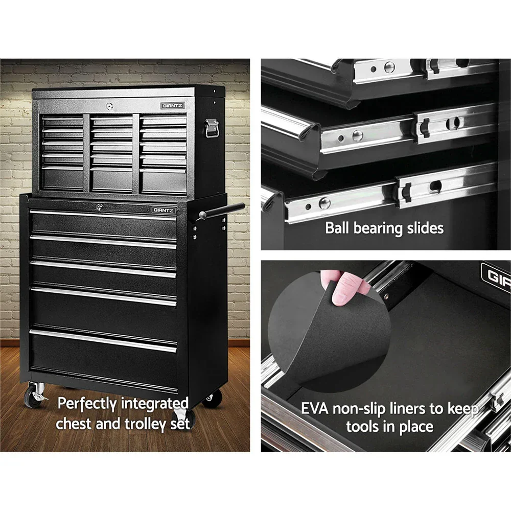 14 Drawer Tool Box Cabinet Chest Mechanic Garage Storage Trolley Black - Image 5